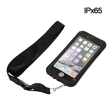 Waterproof Case,IPx65 Dry Bag Snowproof Dirtpoof Shock Sport Resistant Protective Case Cover with Viewing Kickstand Fingerprint Unlock Recognition Touch ID for iPhone 6S(Black 4.7)