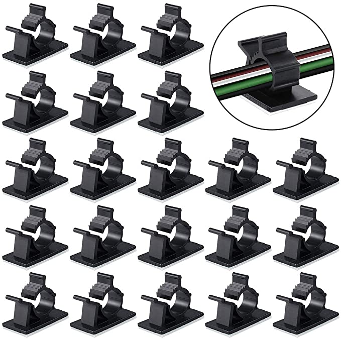 Viaky 30 Pcs Black Cable Wire Clips Adjustable Nylon Wire Holder Adhesive Cable Management Suitable for Maximum Diameter 0.5 inch (12.5mm) Cables