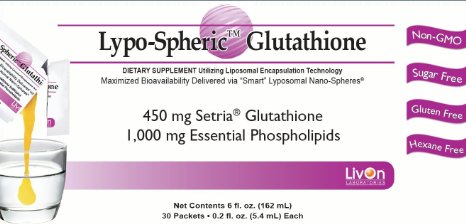 Lypo-Spheric Glutathione - 30 Packets (0.2 fl. oz.) | 450 mg Glutathione Per Packet | Liposome Encapsulated for Maximum Bioavailability | Professionally Formulated | Non-GMO, Ultra-Powerful Immune-Boosting Antioxidant | 1,000 mg Essential Phospholipids Per Packet