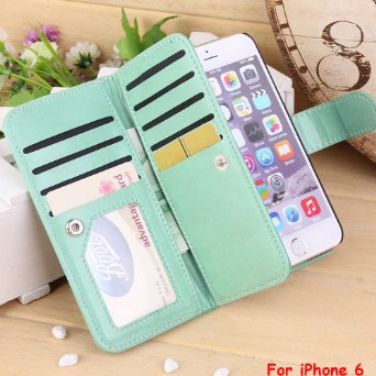 Lumsing Pattern Leather with Stand Flip Smart Wallet Case for Apple iPhone 6 - Mint