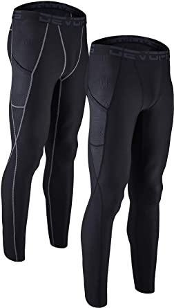 DEVOPS Men's 2 Pack Compression Cool Dry Tights Baselayer Running Active Leggings Pants