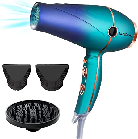 Umitive Hair Dryer Professional Salon with Diffuser and Nozzles, 2300W AC Motor Blow Dryer, Negative Ionic Ceramic Technology, 2 Speeds and 3 Heat Settings 1 Cold Button
