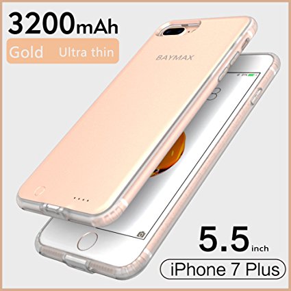 Iphone 7 Plus Battery Charger Case,Baymax Ultra Light Thin(11mm)Backup Power Bank Ultra Slim Lightweight(2.5oz) Portable Charger for IPhone 7 Plus(5.5 inch)Power Cases (Gold)