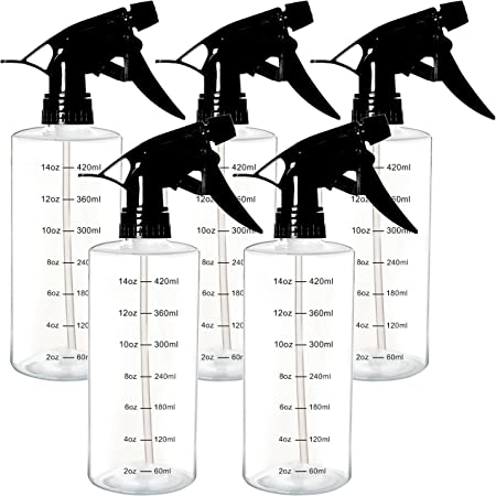 Youngever 5 Pack 16 Ounce Empty Plastic Spray Bottles, Spray Bottles for Hair and Cleaning Solutions (Black Sprayer)