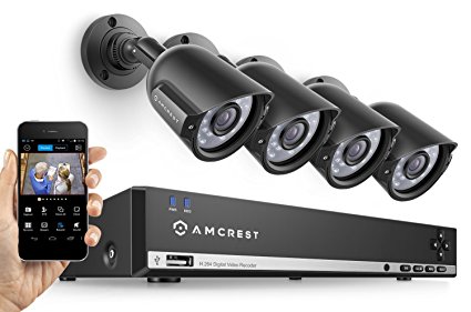 Amcrest 960H Video Security System Four 800 TVL Weatherproof Cameras, 65ft Night Vision, 984ft Transmit Range, 500GB HDD (Certified Refurbished)