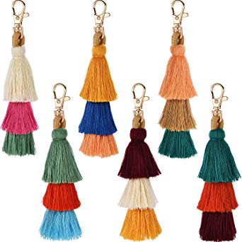 Tatuo 6 Pieces Handmade Bohemian Tassel Keychain Tassels Bag Key Chain Charm Handbags Pendant Key Chain Rings