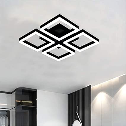 Garwarm LED Ceiling Lights, Modern 52W Flush Mount Ceiling Lamp for Living Room Bedroom Kitchen, 4 Square Metal Acrylic Ceiling Light Fixtures Cool White 6000K