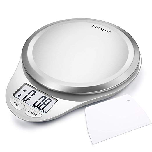 NUTRI FIT Multifunction Food Scale for Baking Kitchen Cooking,Tare & Auto Off Function,Digital Kitchen Scale with Dough Scraper (Silver)