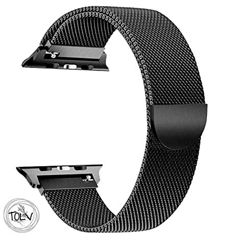 Tolv Stainless Steel Watch Band Strap Compatible for Apple Watch Series 4/3/2/1 (42mm) Black