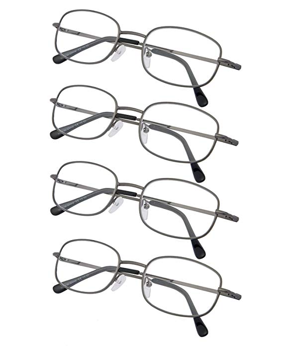 4-Pack Metal Frame Reading Glasses with Spring Hinged Arms