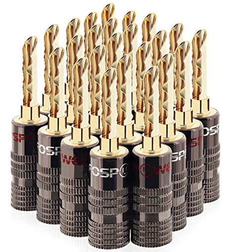 FosPower Banana Plugs 12 Pairs / 24 pcs, BFA 24K Gold Plated Banana Speaker Plug Connectors for Speaker Wire, Wall Plate, Home Theater, Audio/Video Receiver, Amplifiers and Sound Systems