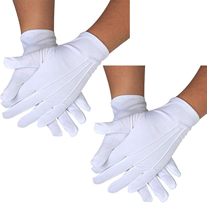 DH 2 Pairs White Cotton/Nylon Marching Gloves, Formal Tuxedo Honor Guard Parade Gloves