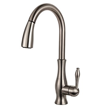LORDEAR SLC16017 Commercial High Arch Stainless Steel Single Lever Pull Down Sprayer Brushed Nickel Pull Out Kitchen Sink Faucets, Dual Function Spout Sprayer