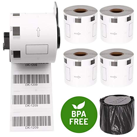 6 Rolls Compatible Brother DK-1209 Small Address Envelopes Paper Labels Roll(800 Labels/Roll) 1.1 in x 2.4 in (28.9 mm x 62 mm) with One Refillable Cartridge for QL-500 QL-570