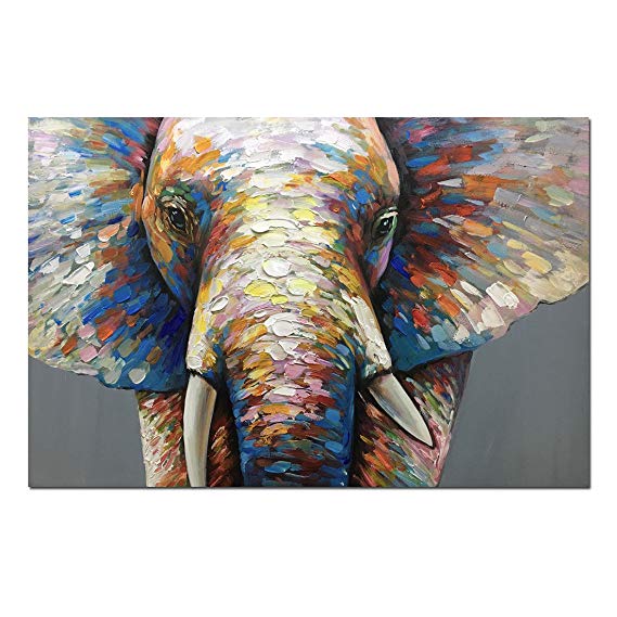 Fasdi-ART Oil Painting 100% Hand-Painted Art Knife Decoration Abstract Nice Colorful Animal Elephant 60X90CM on Wood Frame