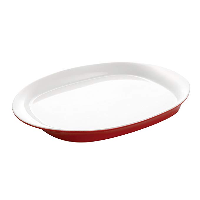 Rachael Ray Dinnerware Round and Square 14-Inch Stoneware Oval Platter, Red