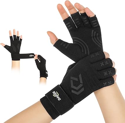 DISUPPO Arthritis Compression Gloves with Wrist Straps, Women Men Gloves for Relieve Hand Pain