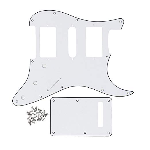 FLEOR 11 Hole Standard Strat Style Guitar Pickguard HSH & Tremolo Cavity Cover for Fender Style, 3Ply White