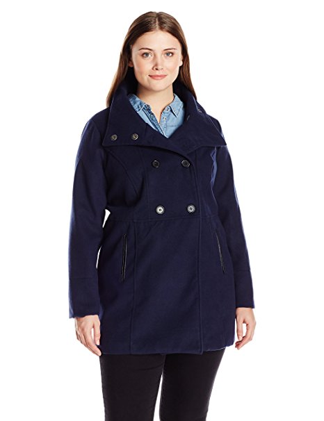Jason Maxwell Women's Plus Size Double Breasted Stand Collar Solid Wool Jacket