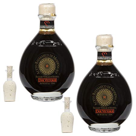 Due Vittorie Oro Gold Balsamic Vinegar of Modena. Highest score from The Consortium of Modena With Cork Pourer - 250ml (2 pack)
