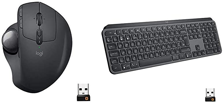 Logitech MX Ergo Wireless Trackball Mouse - Black & MX Keys Advanced Wireless Illuminated Keyboard - Graphite