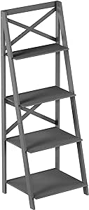 Lavish Home 4-Tier Ladder Bookshelf - Freestanding Shelved Bookcase with X-Back Frame and Leaning Look - Display Shelves for Home and Office (Gray)