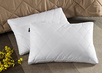 Millihome® Quilted Feather and Down Bed Gusset Pillow, 100% Egyptian Cotton Fabric, Standard/Queen Size, White Pillow, Set of 2