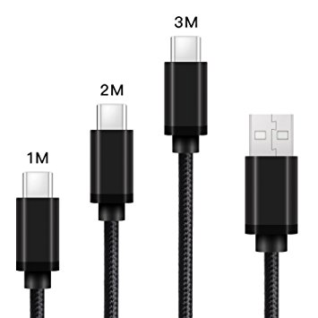 [3-Pack] USB Type C Cable 1m   2m   3m, CeeOne Nylon Braided USB C Fast Charger and Data Cable for Samsung Galaxy S8 / S8 Plus / Note 8 / A5 2017 / A3 2017, LG G5 / G6, Sony Xperia XZ, Google Pixel / Pixel 2, Nexus 6P / 5X, OnePlus 2 / 3 / 5, HTC 10 / U11, Huawei P9 / P10, Mate 9 / Mate 10, Nokia 8 / 9, Nintendo Switch, Lumia 950 and More (1m & 2m & 3m, 3 Pack Black)