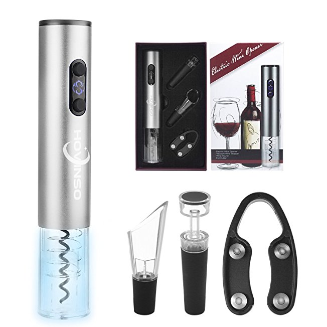 Wine Opener Corkscrew Electric Red Wine Bottle Battery Opener Set Automatic Wine Accessories with Wine Bottle Cutter Vacuum Stopper Aerator Wine Pourer (Batteries not included)