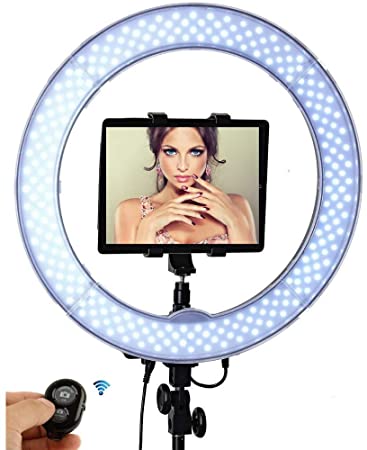 Socialite Ring Light - 19” Dimmable LED Lighting Kit w/Travel Bag for YouTube, Webinar, Social Media Photos - Remote Controlled Studio Lights w/ 6ft Stand - Works w/DSLR Camera, Smartphones & iPad
