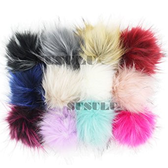 DIY 12pcs Faux Raccoon Fur 11cm Pom Pom Ball for Knitting Hat DIY Accessories (Mix Colors)