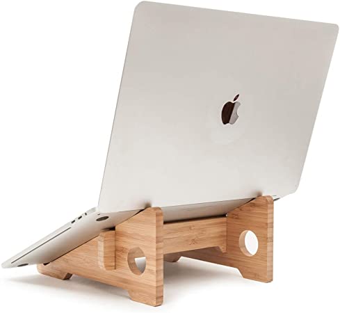 Laptop Stand for Desk MTWhirldy Universal Portable Laptop Computer Holder Compatible with MacBook Air Mac Pro DELL Notebooks 13-17inch Wooden Bamboo Laptop Stands