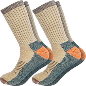 Woolrich Merino Wool Socks for Men - Made in USA, Crew Hiking Sock, Made of 78% Merino Lambswool w/ Padded Arch, 2 Pairs