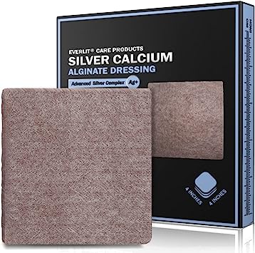 EVERLIT AG Silver Calcium Alginate Wound Dressing | Absorbent Non-Stick Sterile Dressing Pad | Gentle Gauze with Natural Gelling Fiber for Wound Care