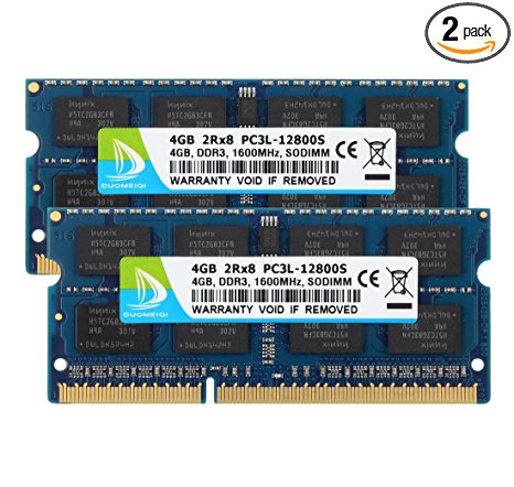 DUOMEIQI 8GB Kit (2X 4GB) DDR3L 2RX8 PC3L-12800S 1600MHz 204pin 1.35v SO-DIMM Notebook Memory Laptop RAM Module CL11 Compatible With Intel AMD and Mac System