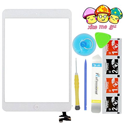 XIAO MO GU(TM) iPad Mini& iPad Mini 2nd Touch Screen Digitizer Complete Assembly with IC Chip & Home Button Replacement White(Adhesive   Tool Kit Included)