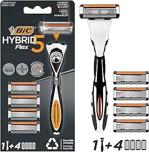 BIC Hybrid 5 Flex, Rasoir Rechargeable pour Homme, Manche et Recharges 5 Lames en Nanotech avec revêtement en Titane - Boîte de 1 4