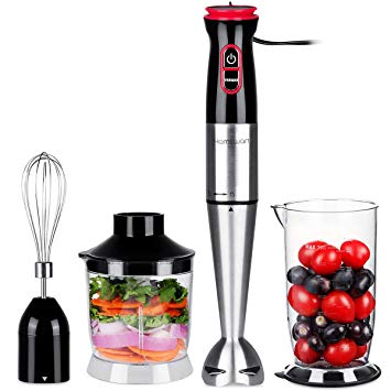 Hand Blender, HAMSWAN Powerful 800W 4-in-1 Immersion Blender with 12 Variable Speed Control and TURBO Button, Includes Stainless Steel Blade, Shaft & Egg Whisk, BPA-Free 500ml Food Chopper, 700ml Beaker, Perfect for Smoothies Baby Food Yogurt Sauces Soups