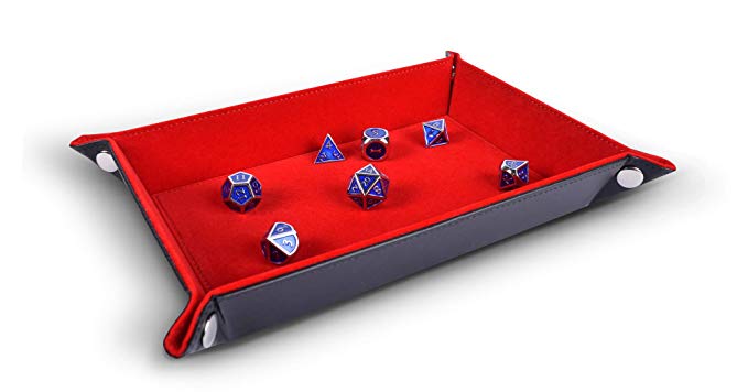 Folding Dice Tray PU Leather and Red Velvet Rectangle for dice Rolling Games Like DND D&D by RNK Gaming