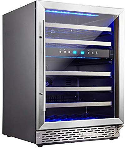 Phiestina 46 Bottle Wine cooler 24 Inch Dual Zone Built-In or Freestanding Wine Refrigerator with Compressor Cooling System