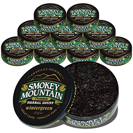 Smokey Mountain Herbal Snuff - Wintergreen - 10-Can Box - Nicotine-Free and Tobacco - Great Tasting & Refreshing Chewing Tobacco Alternative