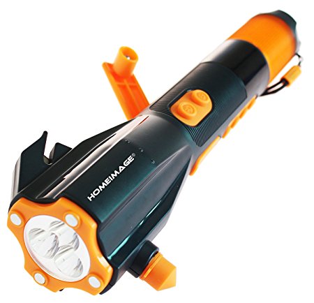 Emergency Flashlight ~ Window Breaker ~ Seat Belt Cutter ~ Cell Phone Charger ~ Compass ~ Brightest LED ~ Radio ~ Rechargeable ~ Water Resistant - Auto / Home / Camping / Hunting / Fishing - HI-XLN703