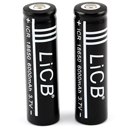 LiCB 18650 Battery Li-ion Batteries 3.7v Button Top Rechargeable 6000mAh 2Packs (2 PCS)
