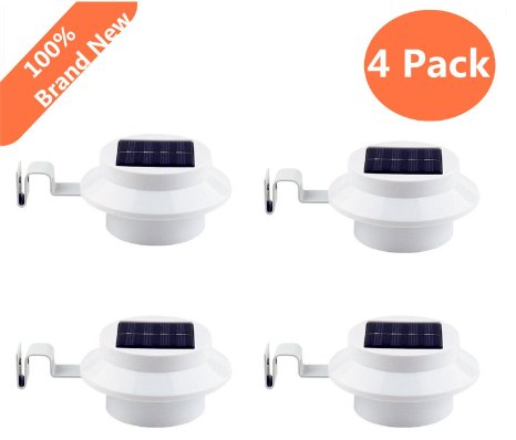 [4 Pack]HKYH Solar Fence Light With Bracket White 3 LED Solar Gutter Lights 2nd Generation Night Utility Security Light for Indoor Outdoor Permanent or Portable for Any House, Fence, Garden, Garage, Shed, Walkways, Stairs Anywhere Safety Lite.Solar LED Light