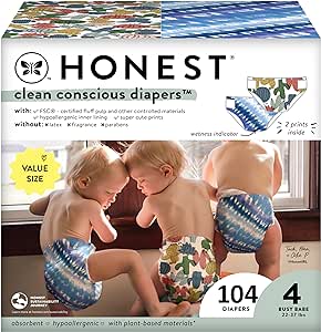 The Honest Company Clean Conscious Diapers | Plant-Based, Sustainable | Tie-Dye for   Cactus Cuties | Super Club Box, Size 4 (22-37 lbs), 104 Count