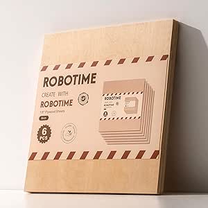 ROBOTIME Baltic Birch Plywood 1/8”, 3mm Plywood Crafting Wood Sheets 6 Pcs, 12"x12" Thin Birch Laser Wood Boards