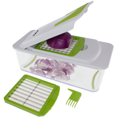 Freshware KT-406 7-in-1 Onion Chopper, Vegetable Slicer, Fruit and Cheese Cutter Container with Storage Lid and Mandoline