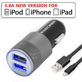 iPhone Car Charger Eleckey 48A Lightning Car Charger  33ft Apple MFi Certified Lightning Cable for for iPhone 6S  6S Plus 6 6 Plus 5 5S iPad Air 2 Mini 3 Black