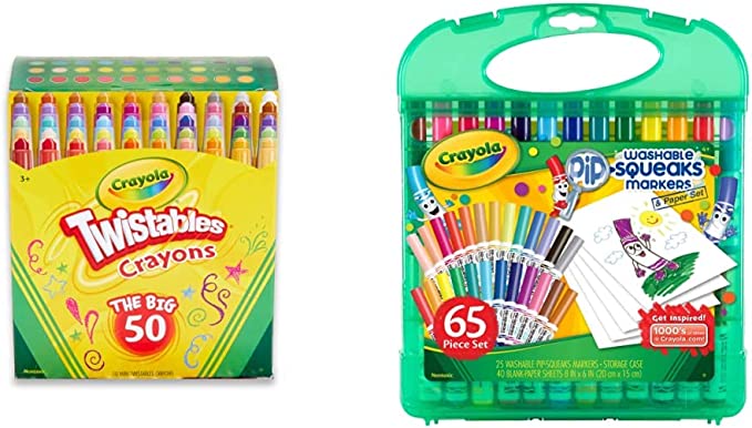 Crayola Mini Twistables Crayons Coloring Kit (50 Count), Toddler Crayons, Coloring Supplies, Gifts for Kids Ages 3  & Pip Squeaks Washable Markers, Marker Set for Kids, Gifts, Ages 4, 5, 6, 7