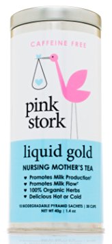 Pink Stork Liquid Gold: Nursing, Lactation, Breastfeeding Support Tea -Boost Milk Supply -Boost Milk Flow -7 Organic Herbs -Caffeine Free -30 Cups -Amazing Taste -Delicious Hot or Cold